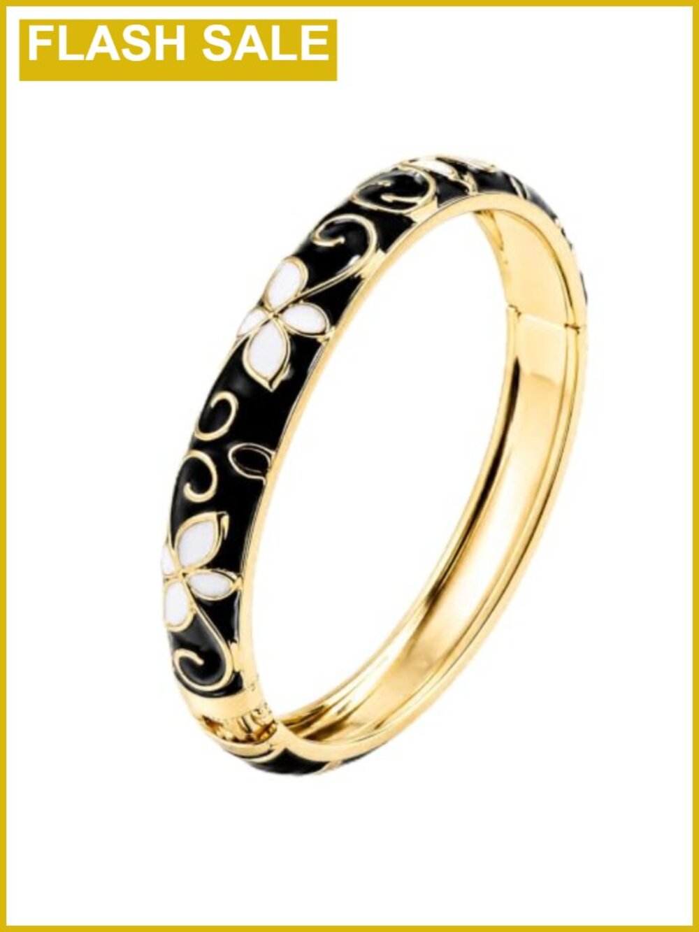 Enamel Bangle Bracelet Hinged Gold Tone Vintage Flower Women Jewelry